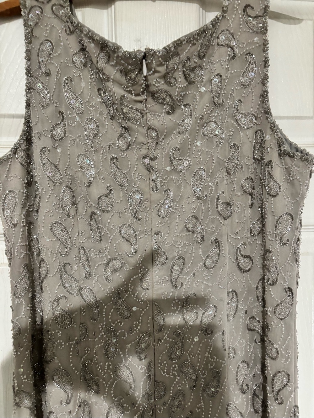 Phoebe Couture Beaded Taupe Evening Dress